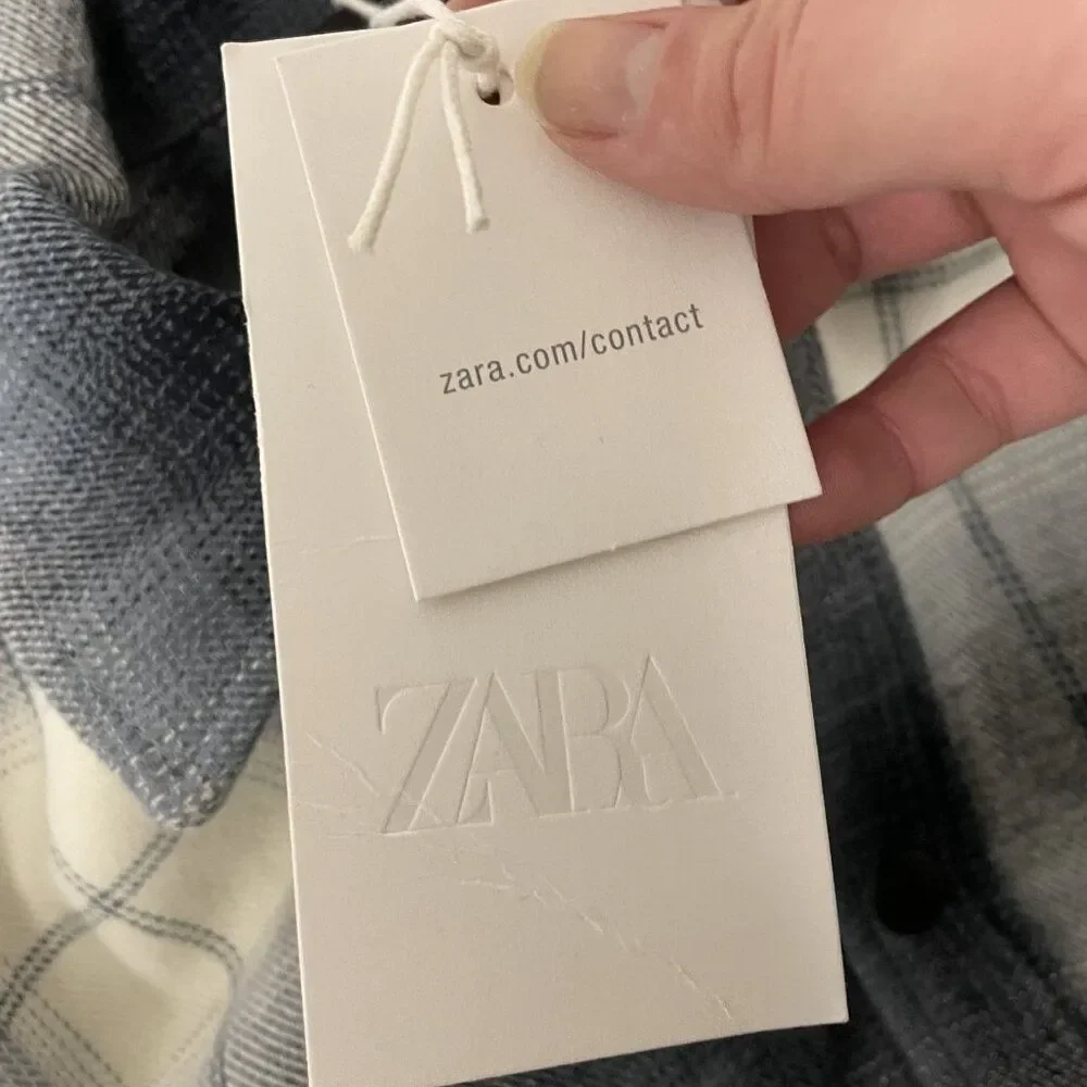 Zara Mens Overshirt Jacket M Blue Plaid Shearling Lined Flannel 7446/326 NWT